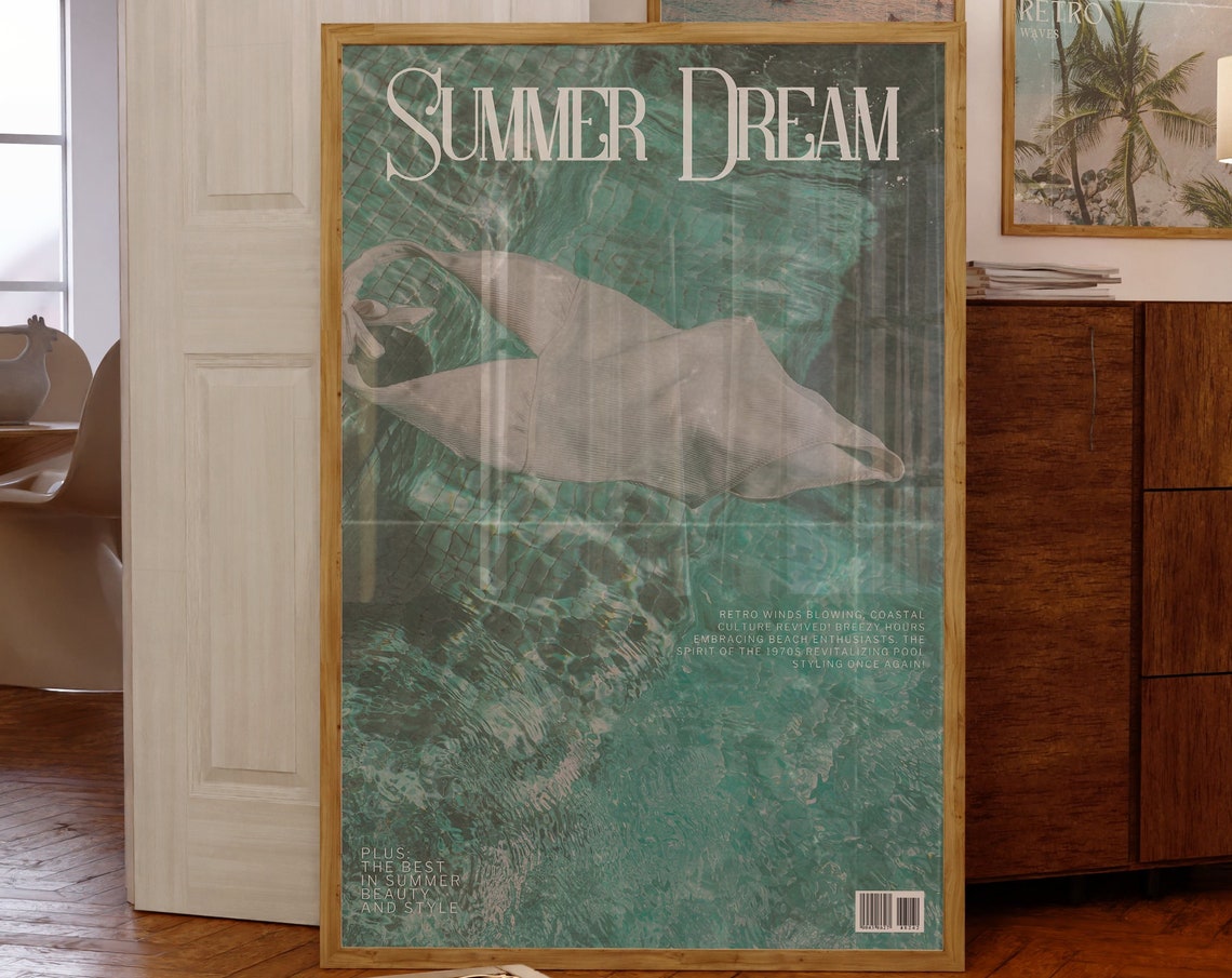 Summer Dream Magazine Floating Swimsuit Turquoise Pool Poster