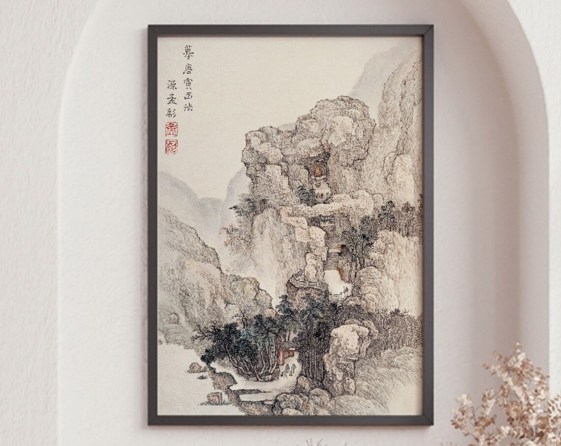 Japanese Rocky Landscape Vintage Illustration Art Print