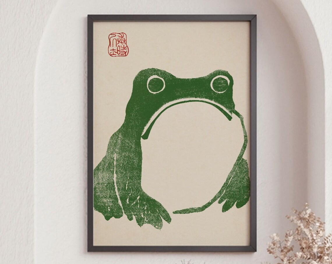 Japanese Vintage Green Frog Art Print, Matsumoto Hoji