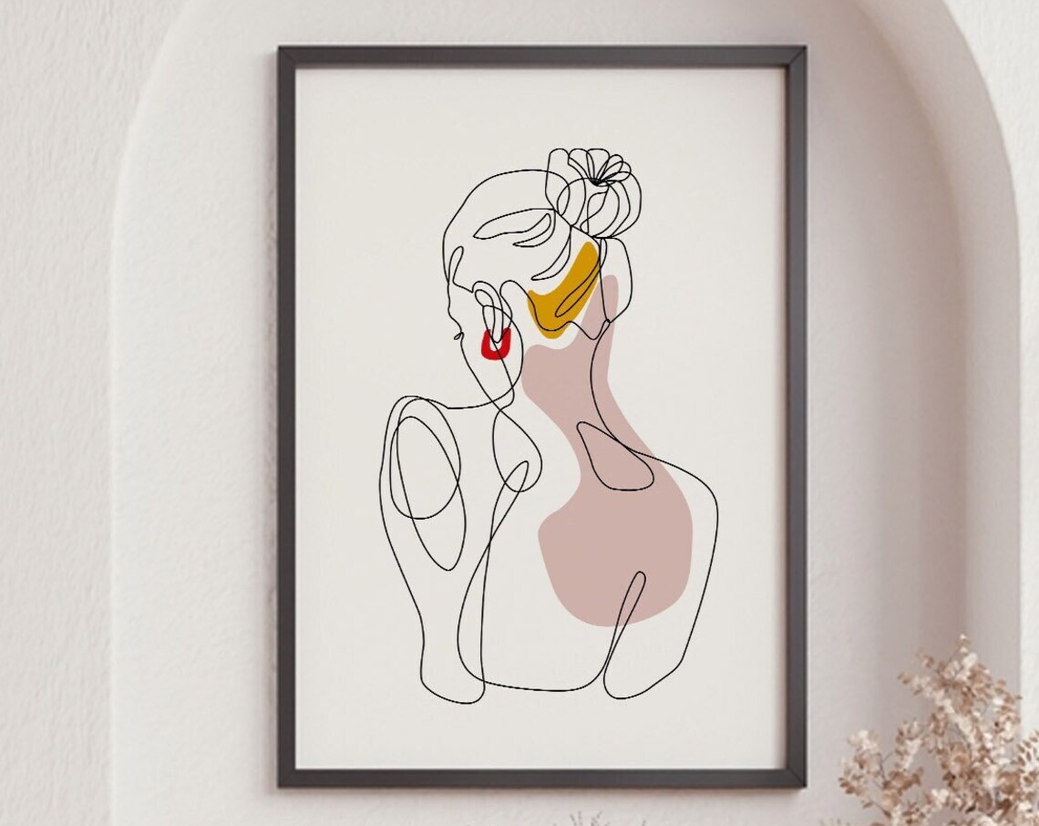 Woman Line Art Back View Hair Bun Abstract Feminine Minimalist Art Print