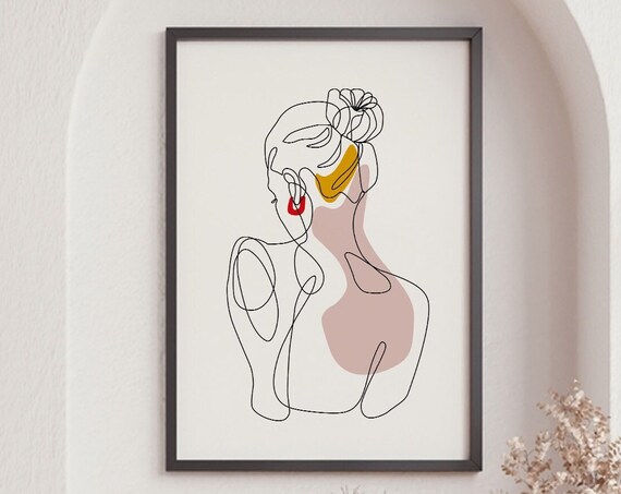 Woman Line Art Back View Hair Bun Abstract Feminine Minimalist Art Print