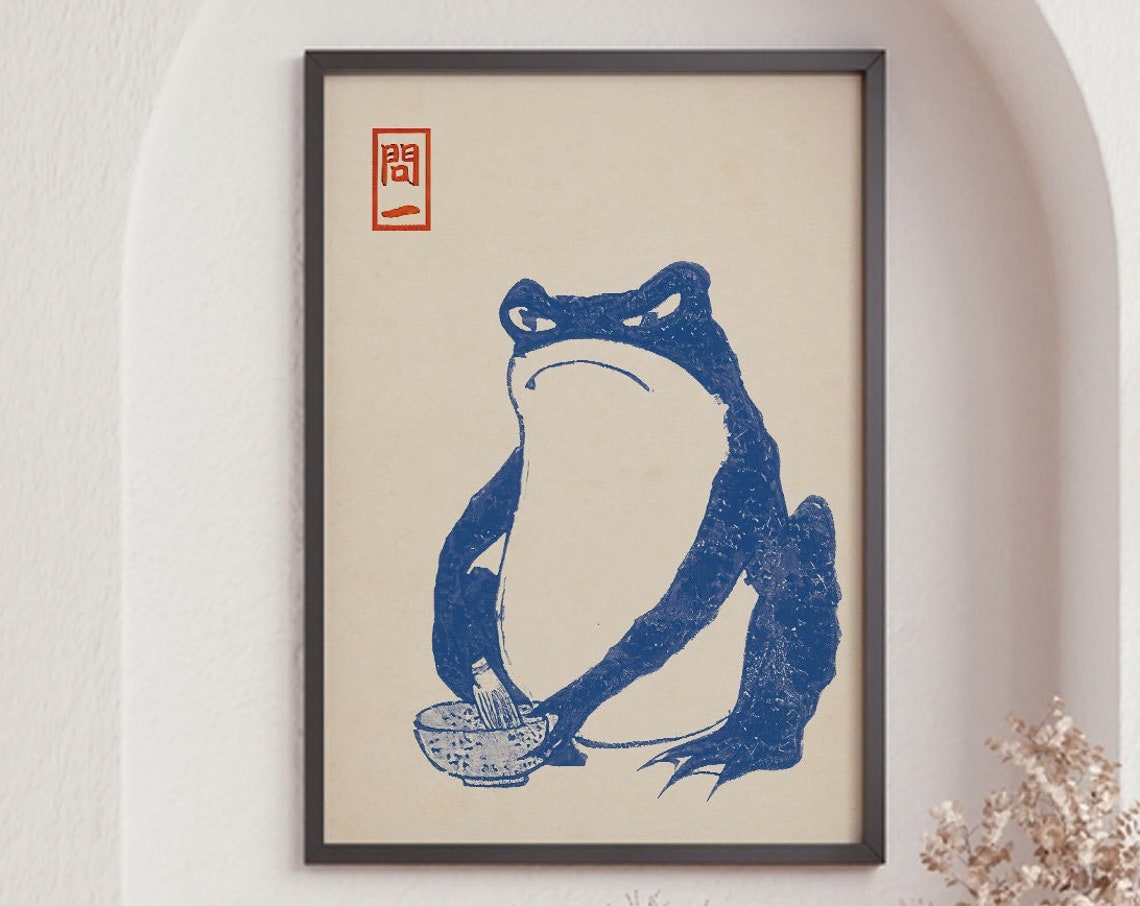 Japanese Vintage Poster Blue Frog Matsumoto Hoji Art Print Vintage Frog Painting Frog Art Print Japanese Woodblock Reproduction