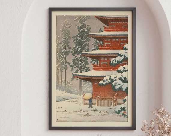 Vintage Poster Kawase Hasui Saishoin Temple In Snow Hirosaki Retro Poster Art Print Gallery Quality Vintage Home Decor