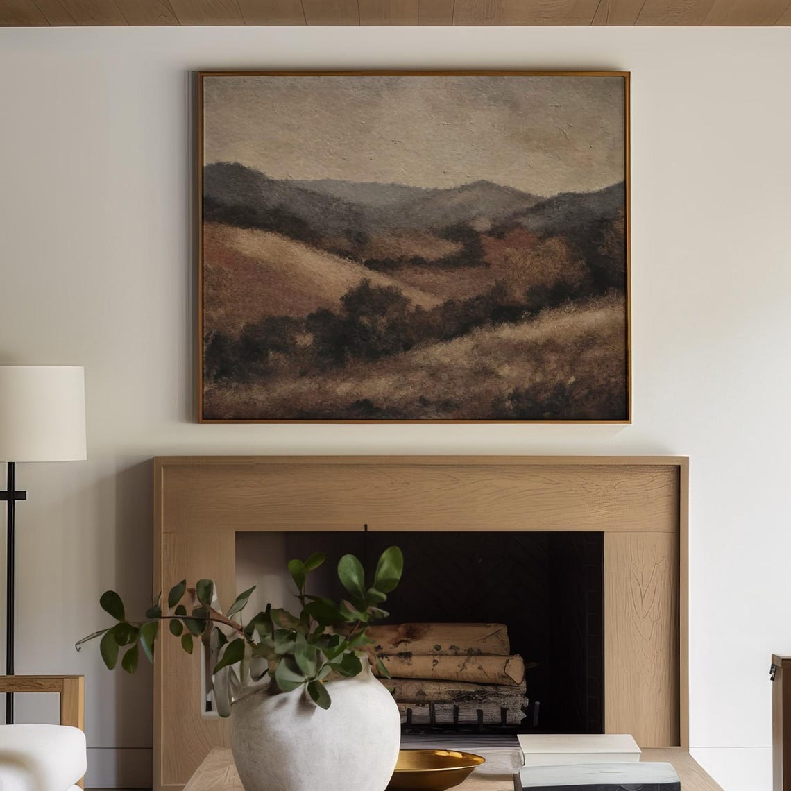 Rolling Hills Earth Tones Muted Vintage Countryside Landscape Print