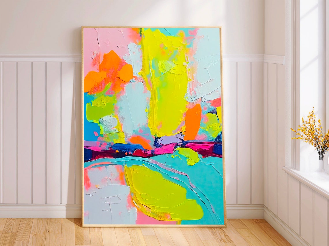 Neon Lime and Turquoise Abstract Landscape Brushstroke Poster