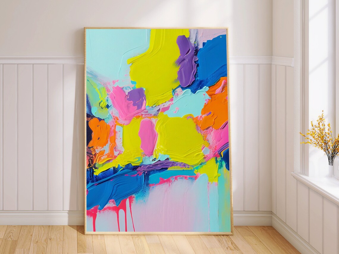 Lime Yellow Blue and Purple Bold Abstract Oil Painting Poster