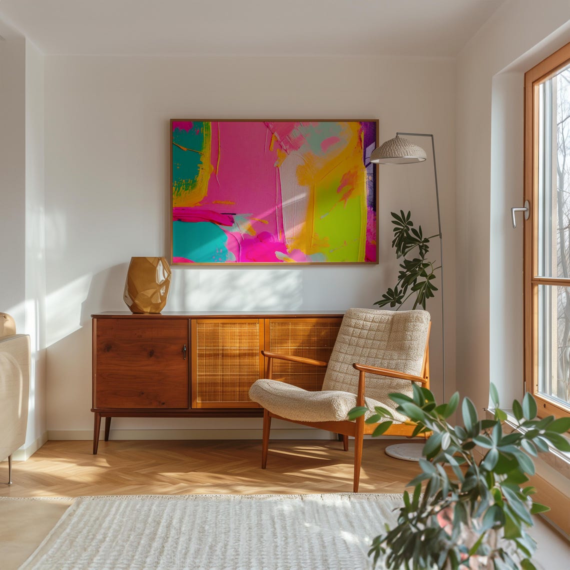 Hot Pink Teal Lime Electric Brushstroke Abstract Painting Poster - Image 2