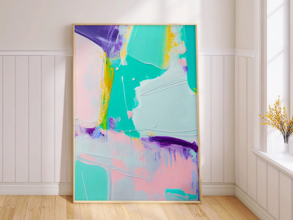 Seafoam Teal Blush Pink Soft Brushstroke Abstract Painting Poster - Image 2