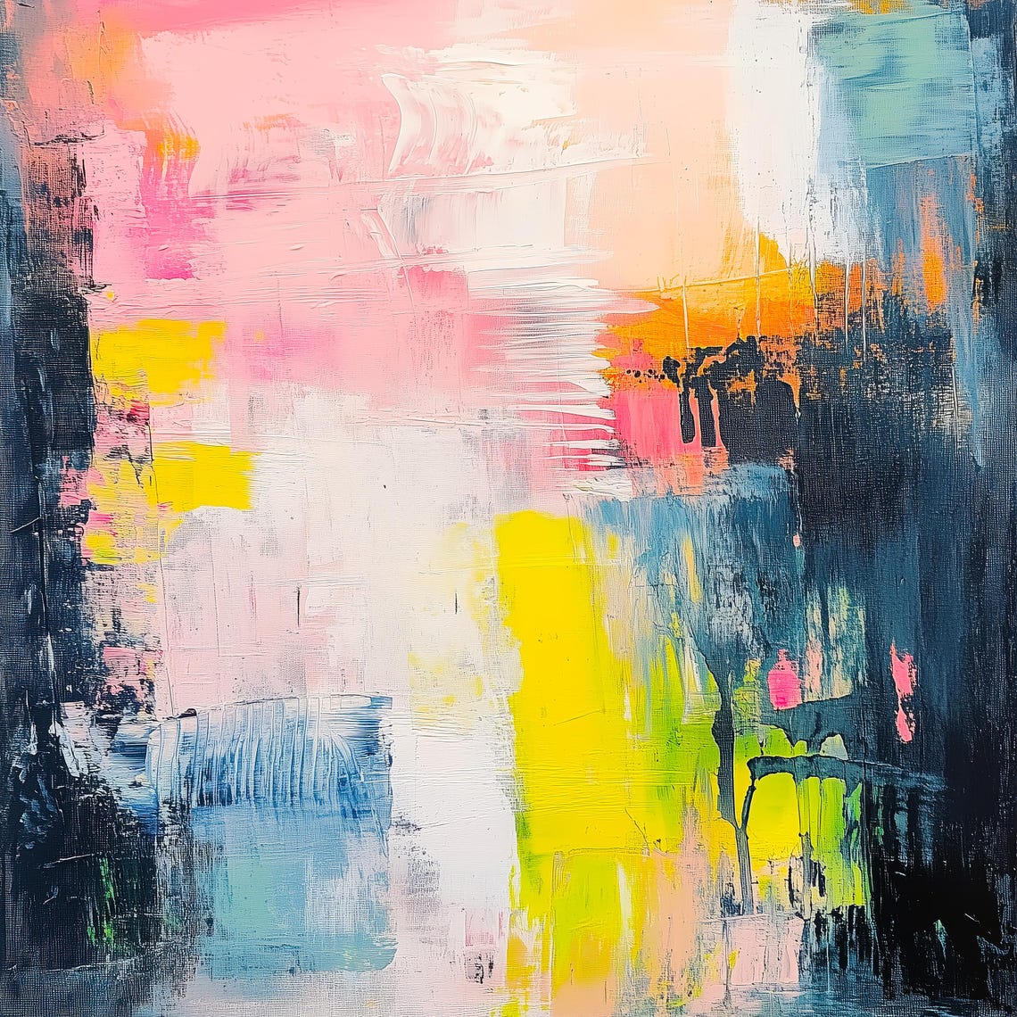 Pink Navy and Yellow Gestural Modern Square Abstract Art Poster - Image 3