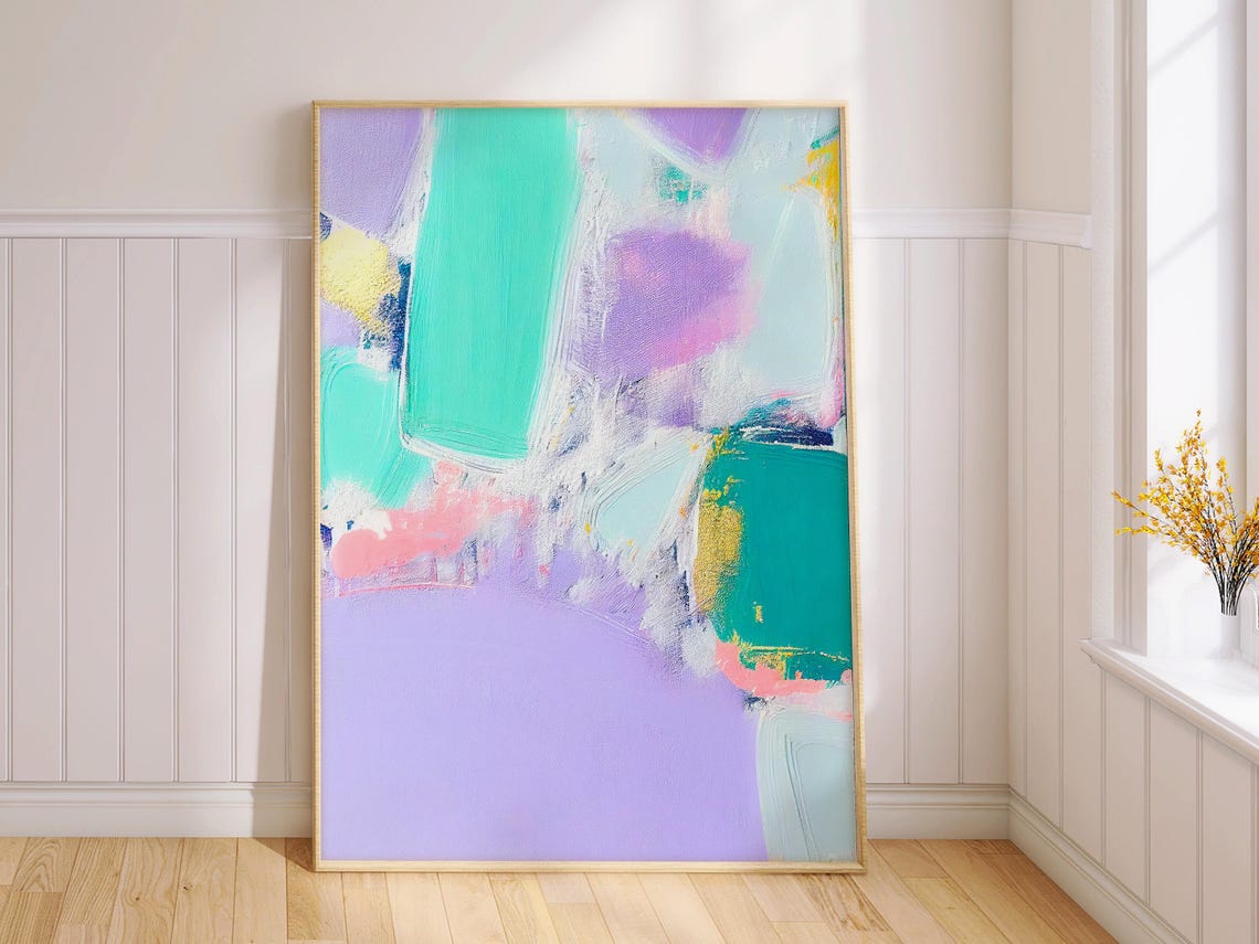 Seafoam Lavender Pink Minimal Brushstroke Abstract Painting Poster - Image 2