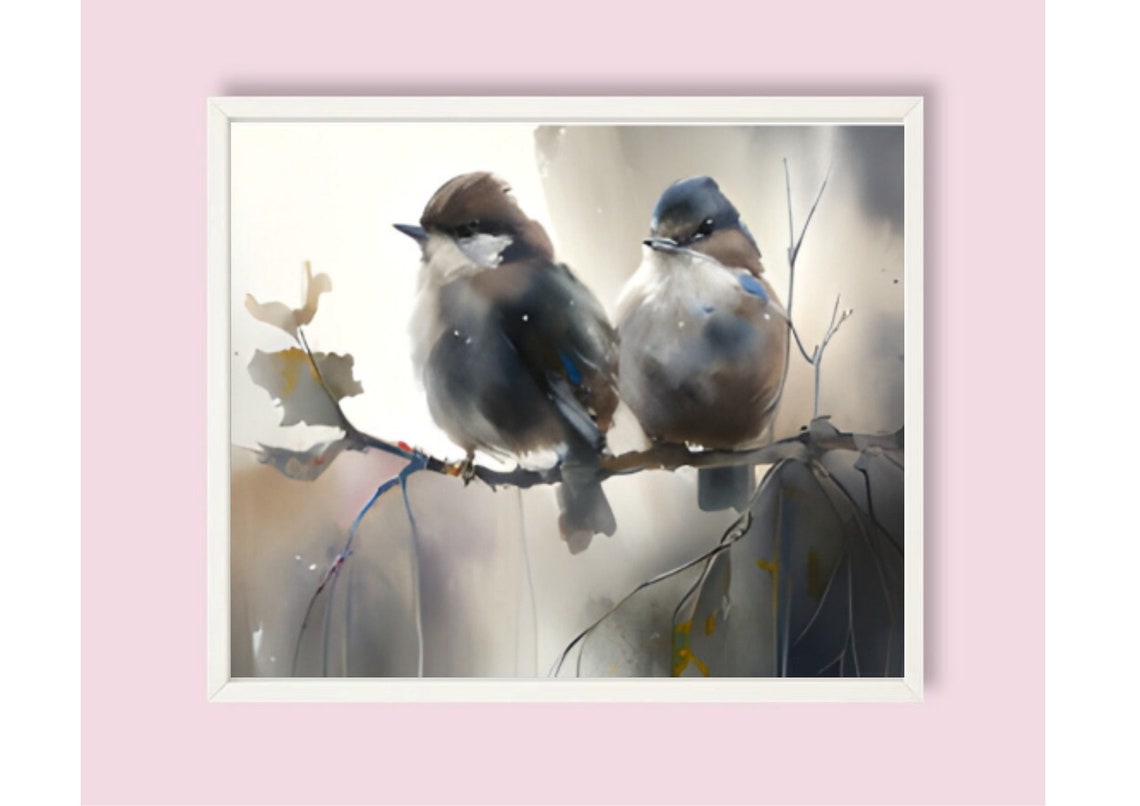 Two Sparrows on a Bare Winter Branch Watercolor Bird Art Poster - Image 6