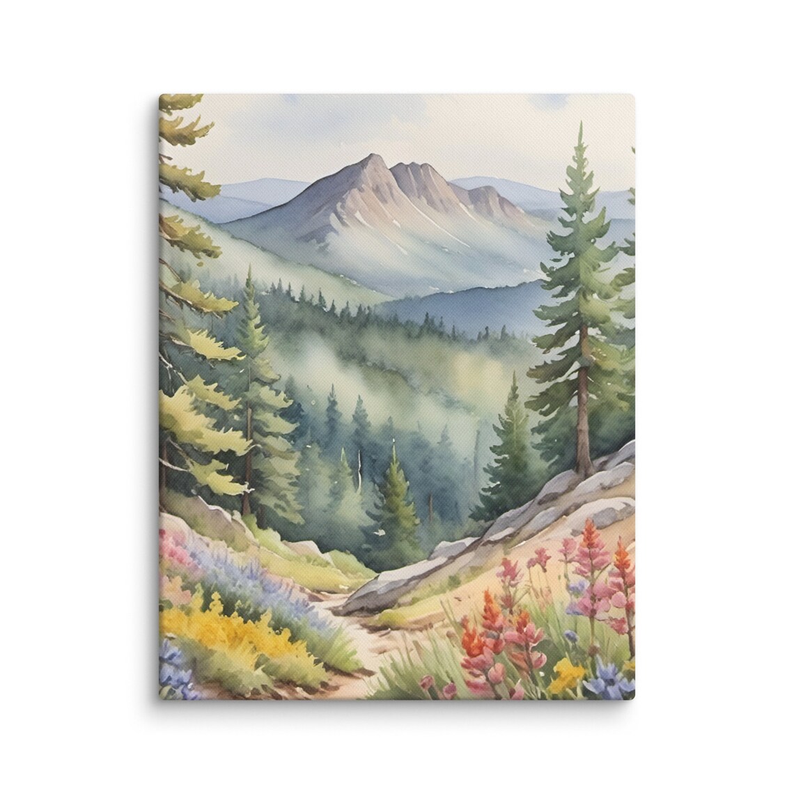 Rocky Mountain Wildflower Meadow Trail Watercolor Colorado Art Poster
