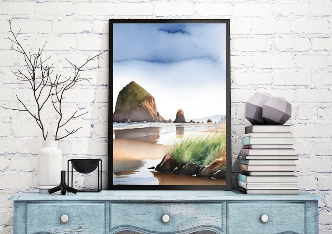 Cannon Beach Watercolor Travel Poster, Oregon Coast - Image 3