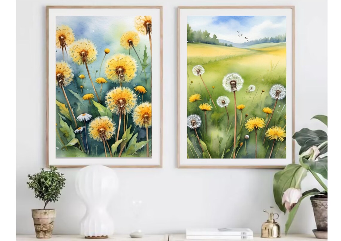 Dandelion Seed Heads Botanical Meadow Watercolor Flower Poster - Image 4