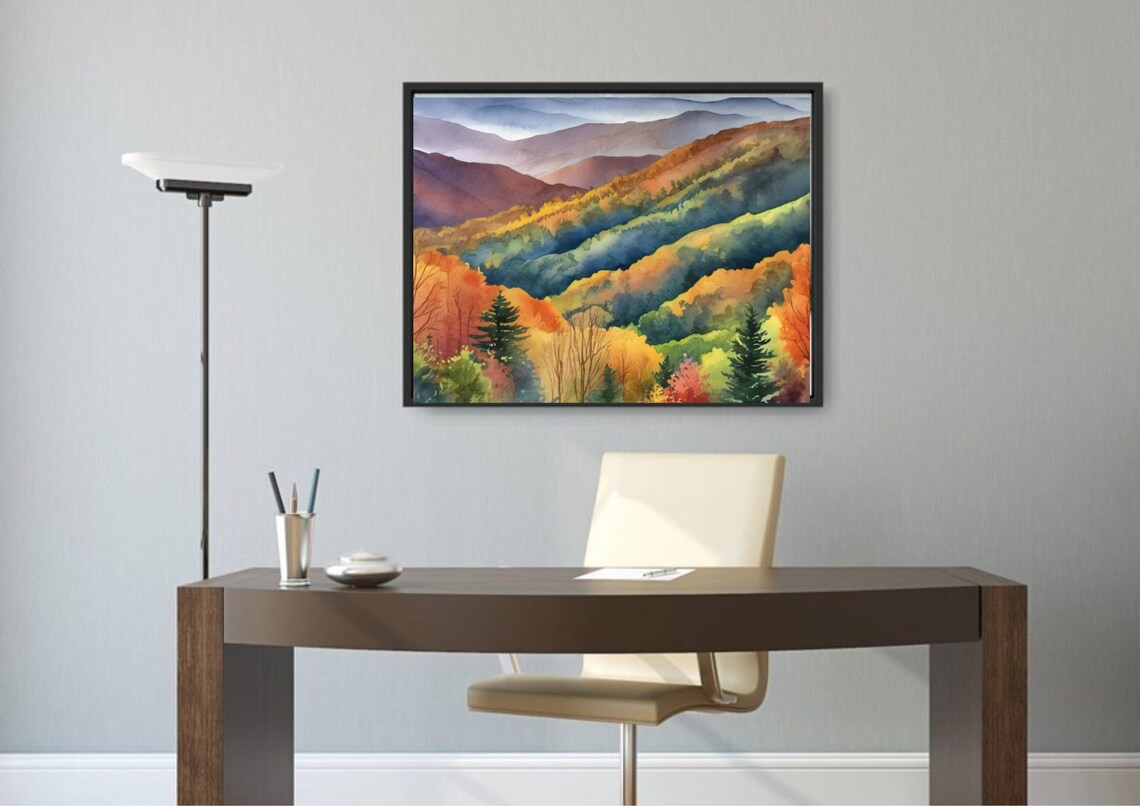Smoky Mountains Watercolor Art Print, Fall Landscape - Image 6