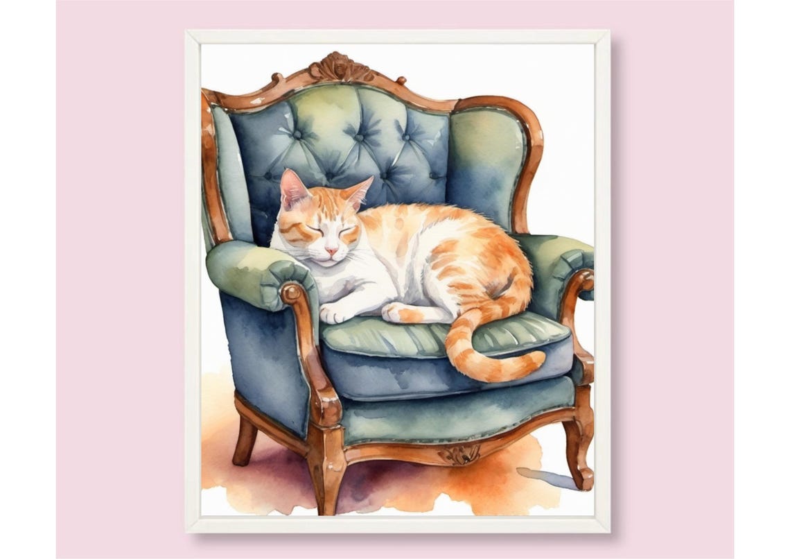 Cat Painting Ginger Cat Sleeping On An Armchair Watercolor Art Print Pet Portreit Wall Art Animal Artwork Animal Lovers Gifts - Image 4