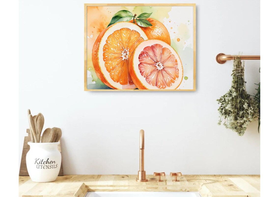 Sliced Orange And Pink Grapefruit Halves Watercolor Kitchen Poster - Image 4