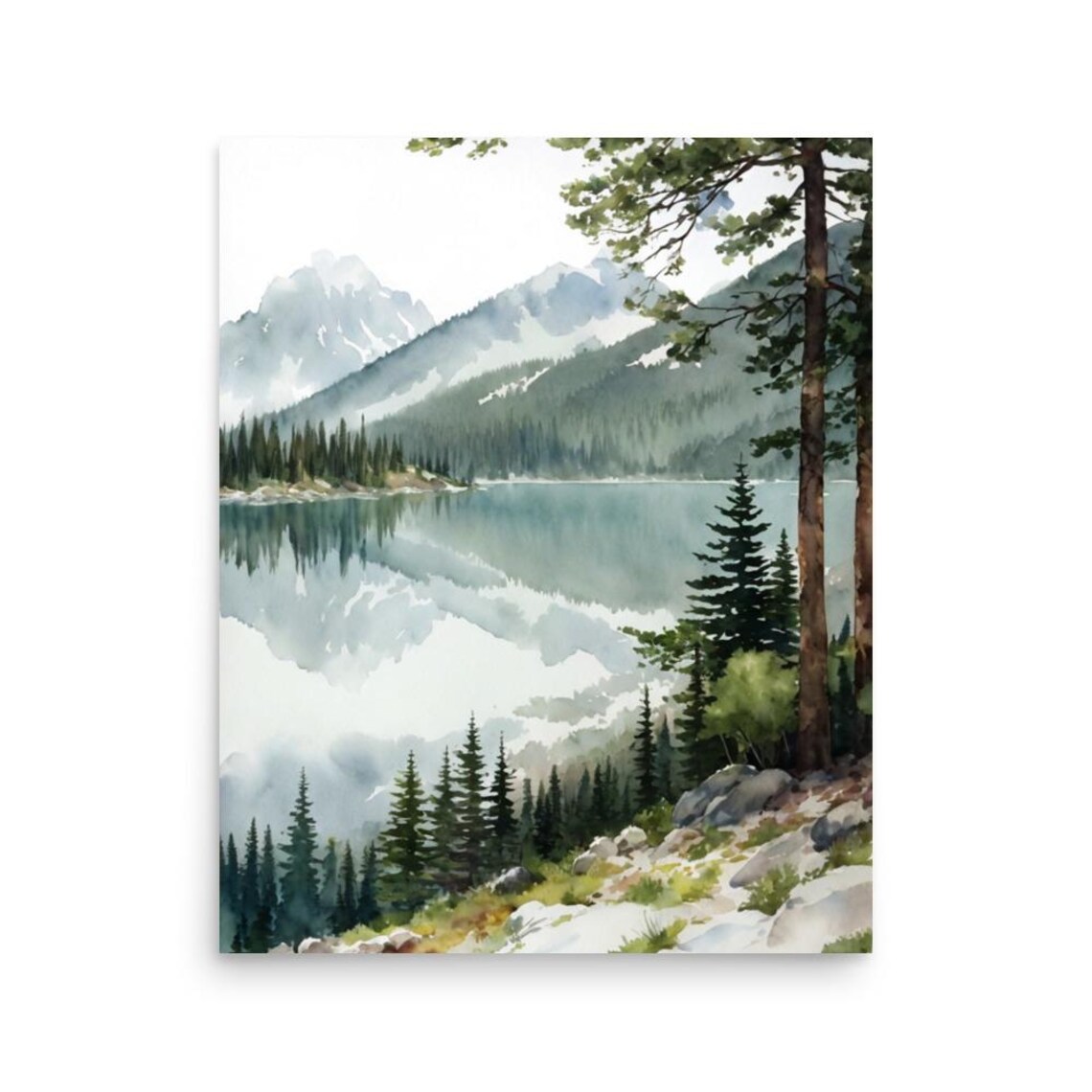 Lake Pend Oreille Pine Reflection Watercolor Idaho Mountain Art Poster - Image 3