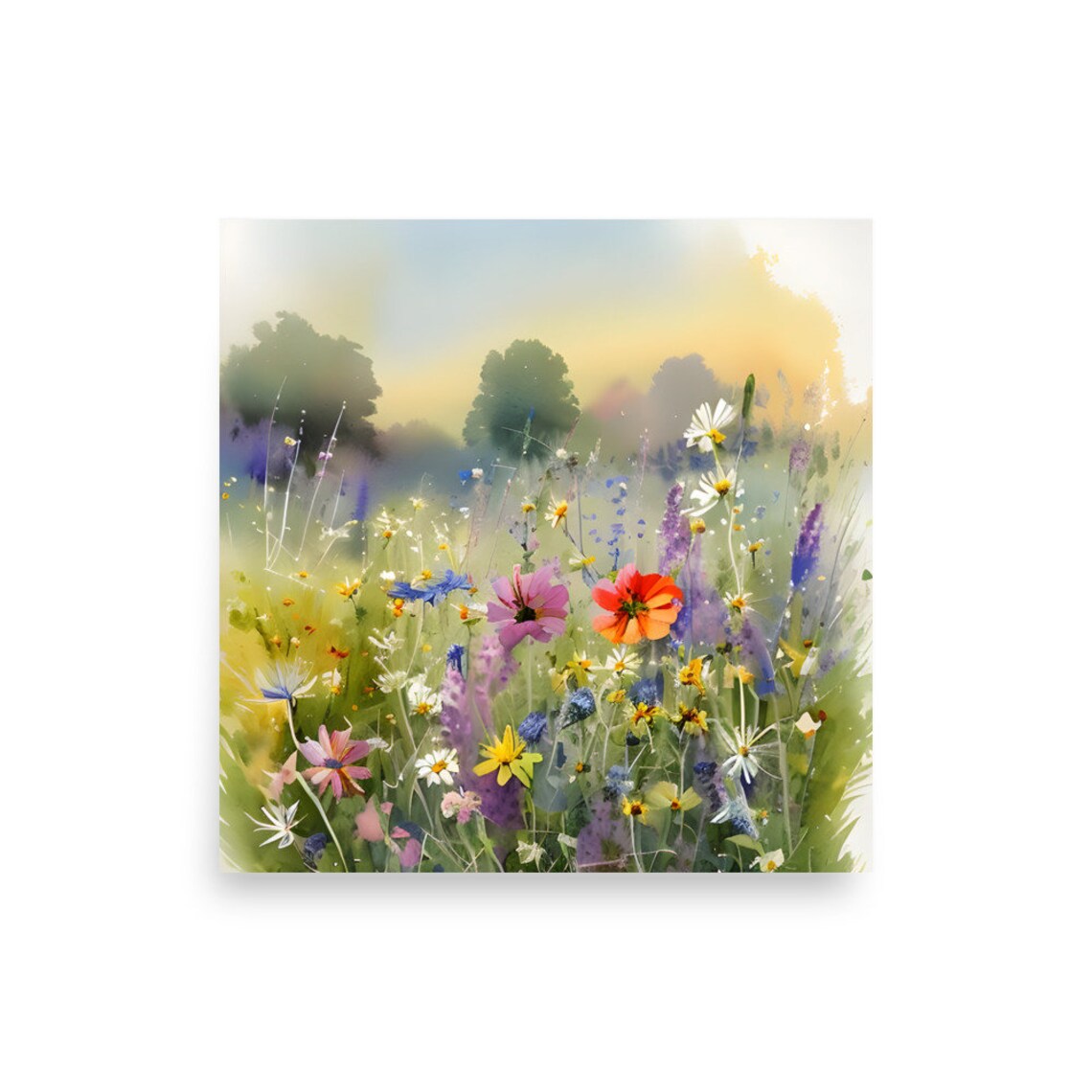 Field Of Flowers Watercolor Wildflowers Landscape Art Print - Image 2