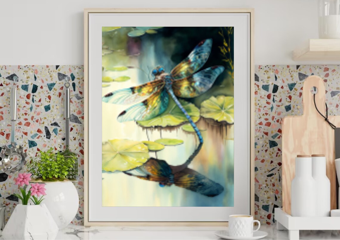 Dragonfly Watercolor Art Print, Botanical Insect - Image 3