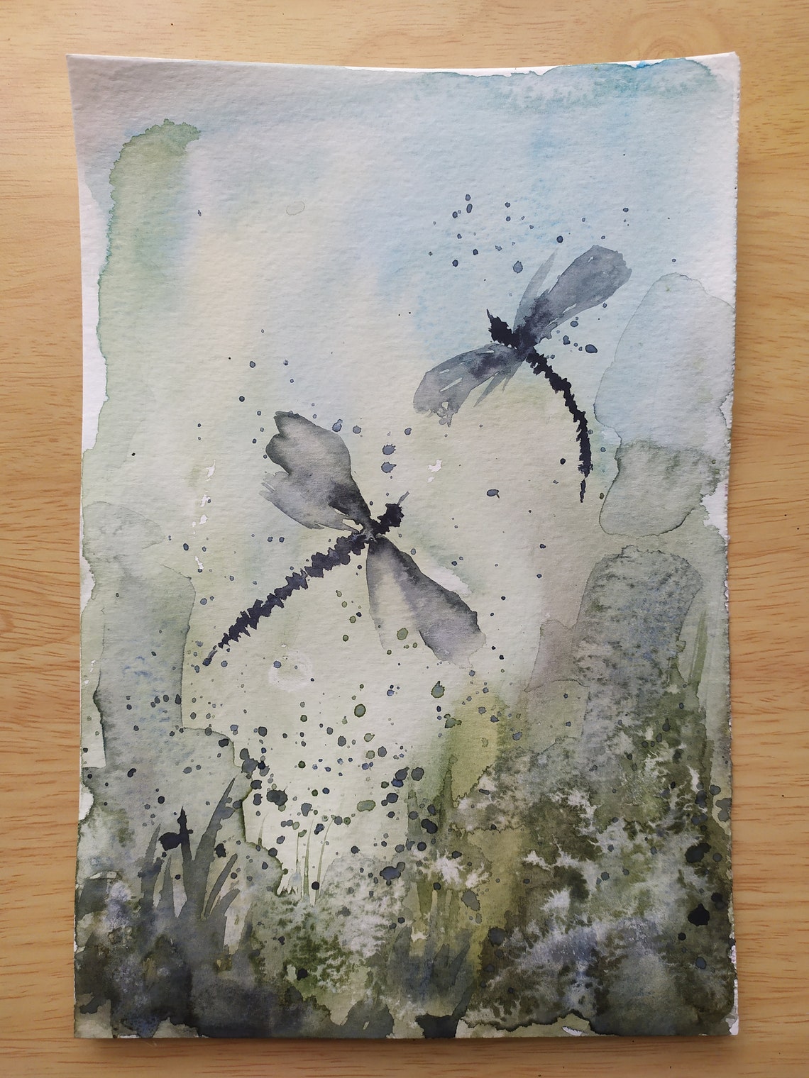 Dragonfly Original Watercolor Painting Dragonfly Watercolor Meadow Painting Wildflowers Field Art Insect Wall Art Botanical Watercolor Art - Image 4