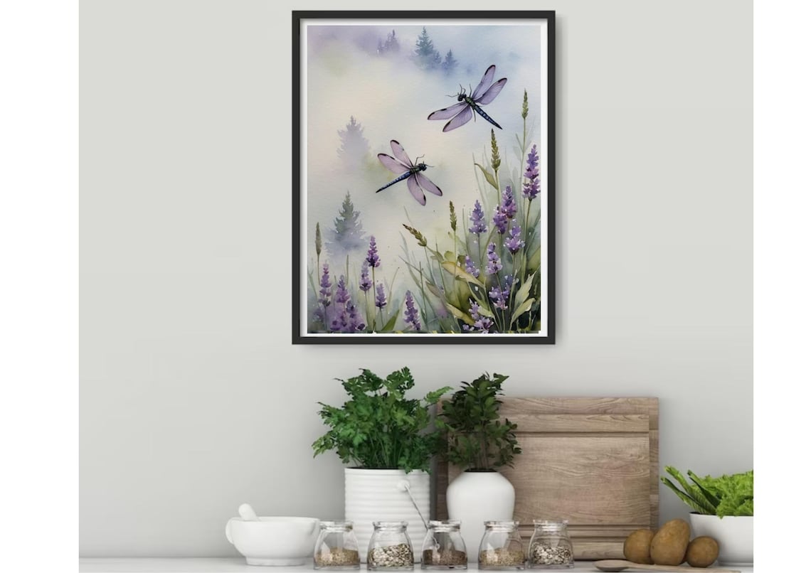 Dragonfly Watercolor Art Print, Lavender Meadow - Image 3