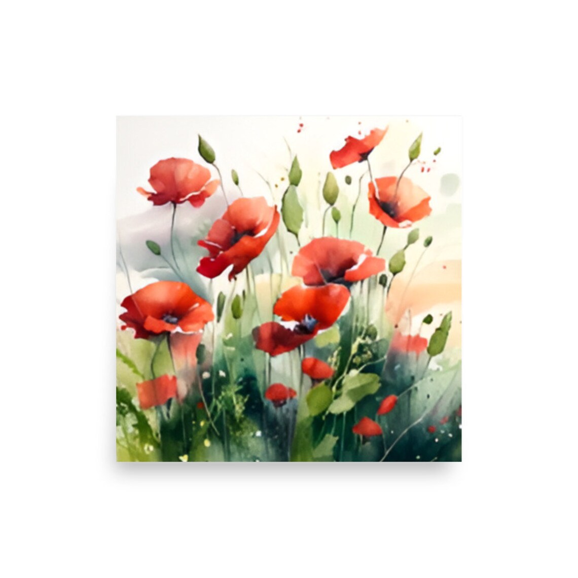 Red Poppies Dancing in a Sunlit Meadow Watercolor Floral Poster - Image 2