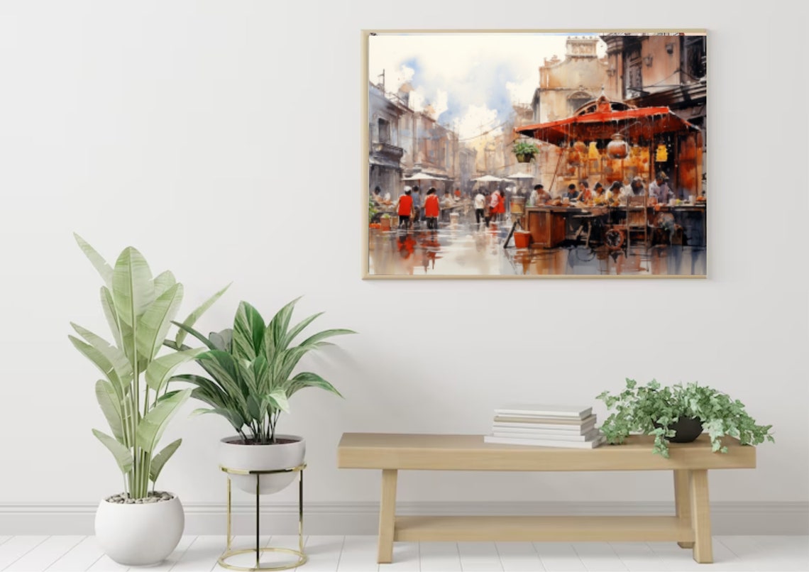 Venice Painting Venice Cityscape Watercolor Art Print Shopping Street And Restaurants Wall Art Italy Cityscape Art Venice Travel Poster - Image 4