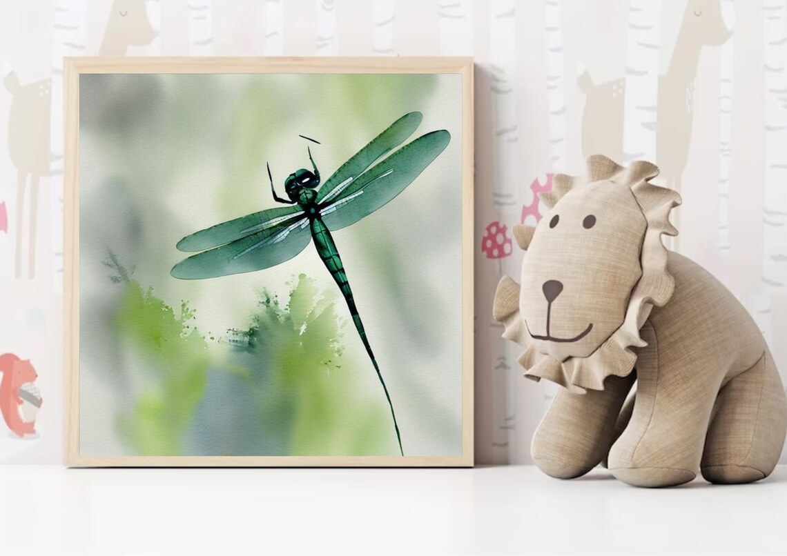 Dragonfly Watercolor Print, Botanical Wall Art - Image 2