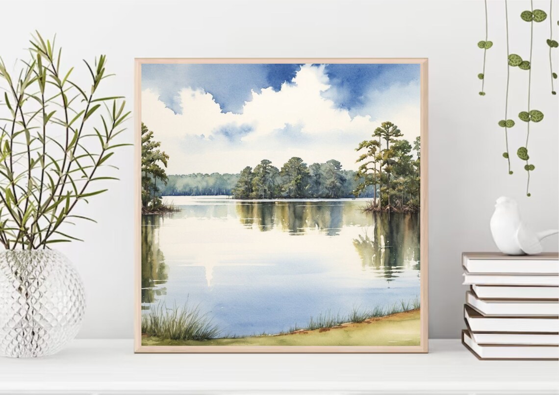 Lake Martin Watercolor Art Print, Alabama Landscape - Image 4