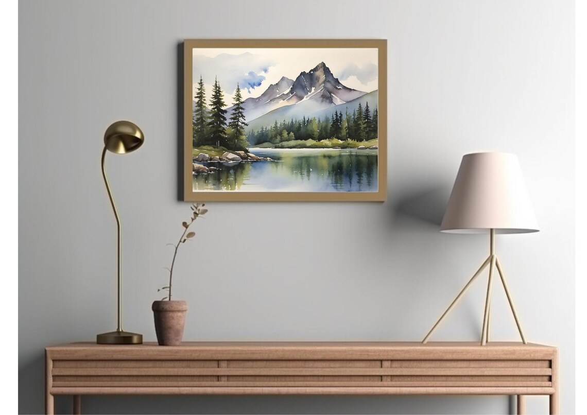 Sawtooth Range and Alice Lake Watercolor Travel Poster - Image 2