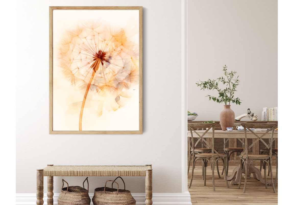 Dandelion Seed Head Peach Orange Watercolor Botanical Poster - Image 5