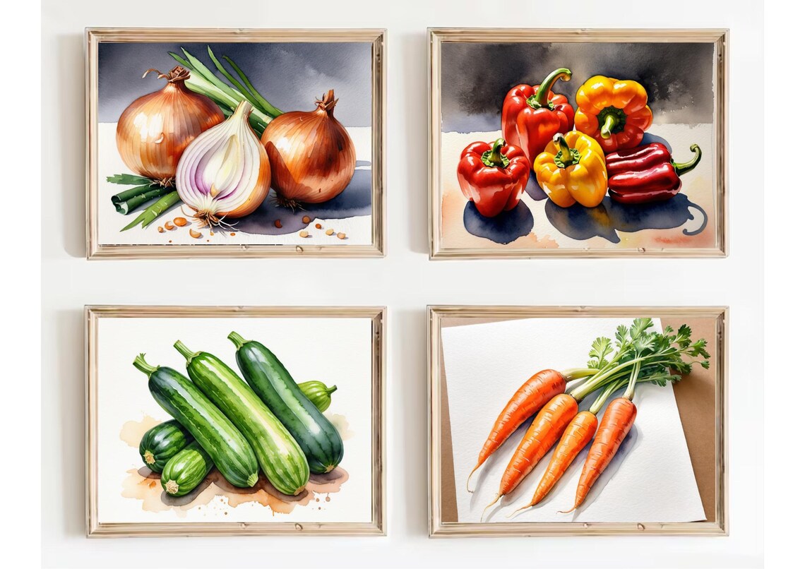 Green Zucchini Pile Watercolor Kitchen Vegetable Still Life Poster - Image 3