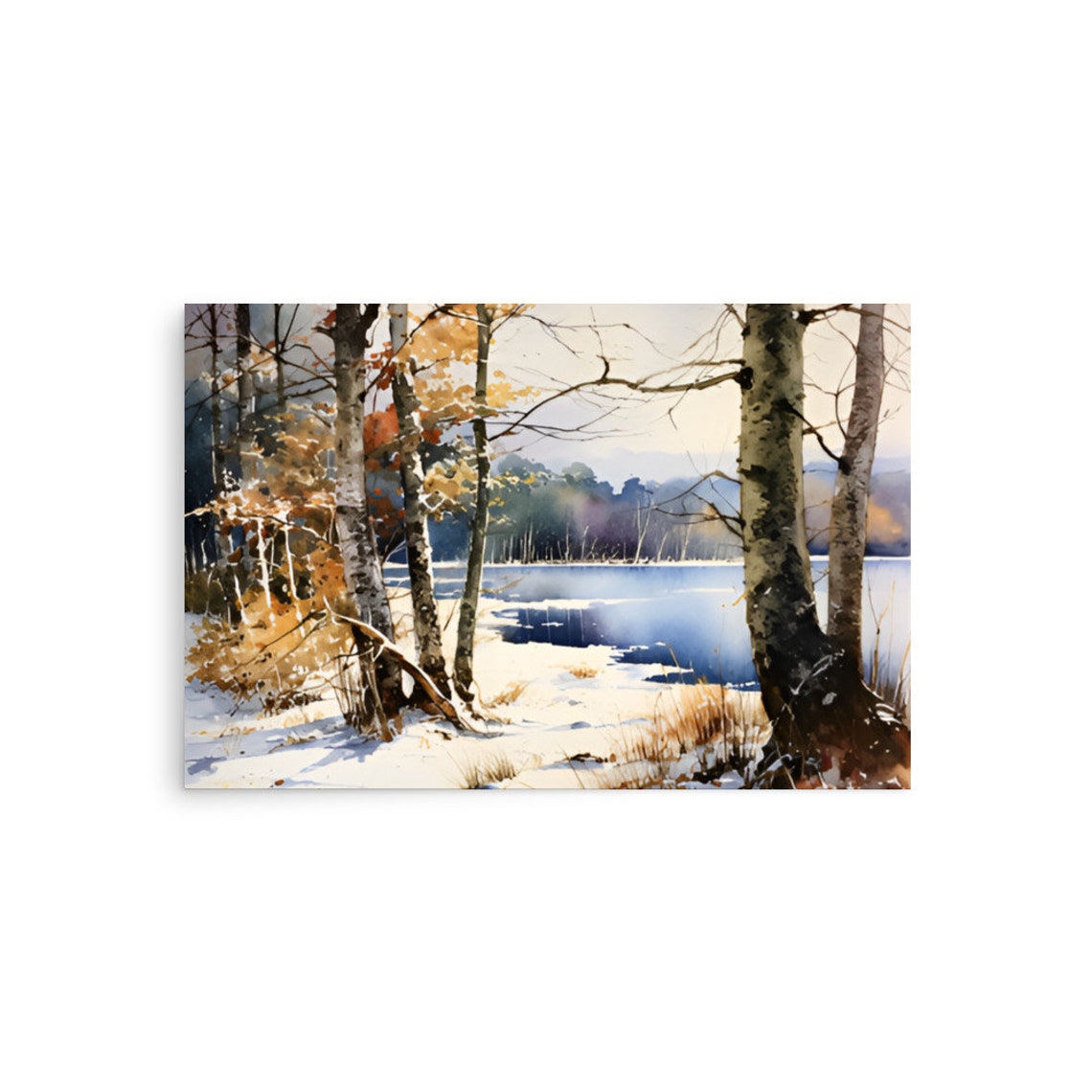Radnor Lake Painting Nashville Lake Watercolor Art Print Tennessee Winter Landscape Wall Art Forest Lake Watercolor Art Winter Landscape Art - Image 3