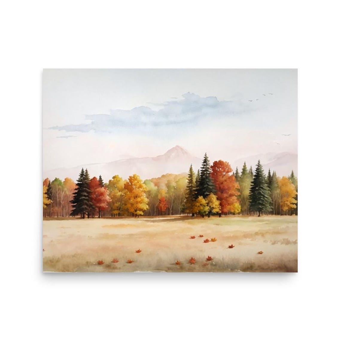Vermont Autumn Meadow With Colorful Trees And Distant Mountain Poster - Image 3