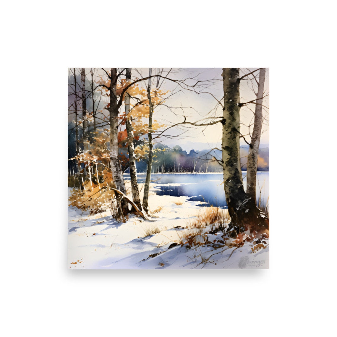 Radnor Lake Painting Nashville Lake Watercolor Art Print Tennessee Winter Landscape Wall Art Forest Lake Watercolor Art Winter Landscape Art - Image 4