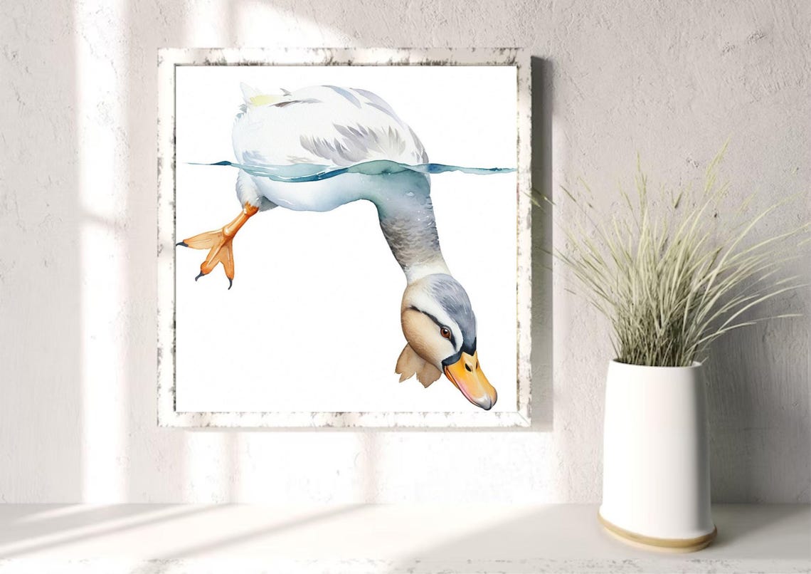 Funny Diving Duck Head Down Watercolor Farm Bird Humor Poster - Image 2