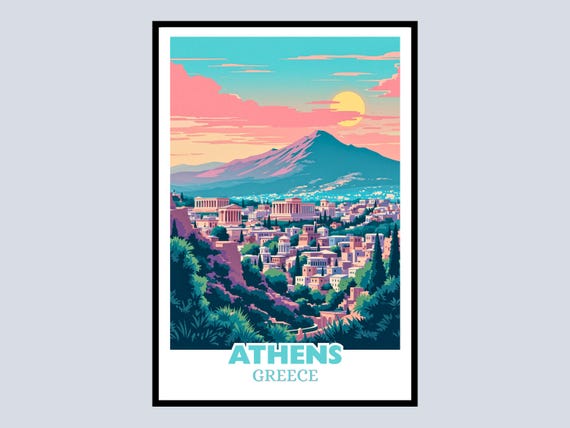 Athens Greece Framed Poster Travel Cityscape Wall Art Greek Gift Home Decor Print European Office