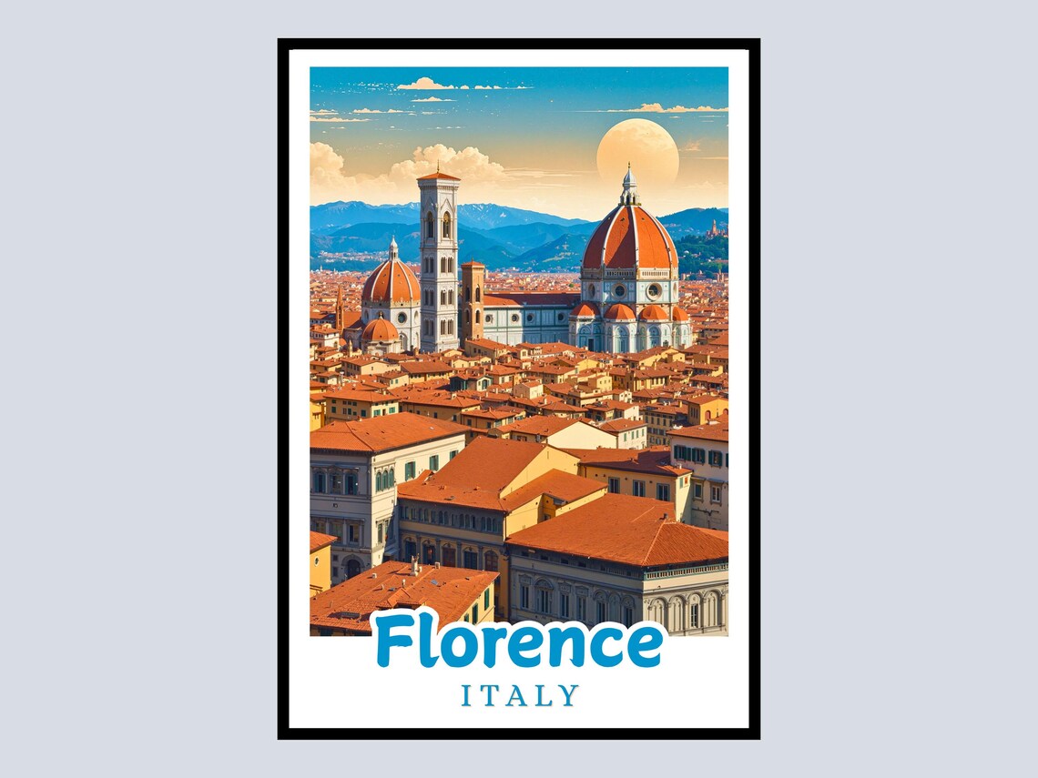 Florence Italy Cathedral Dome Golden Hour Cityscape Travel Poster