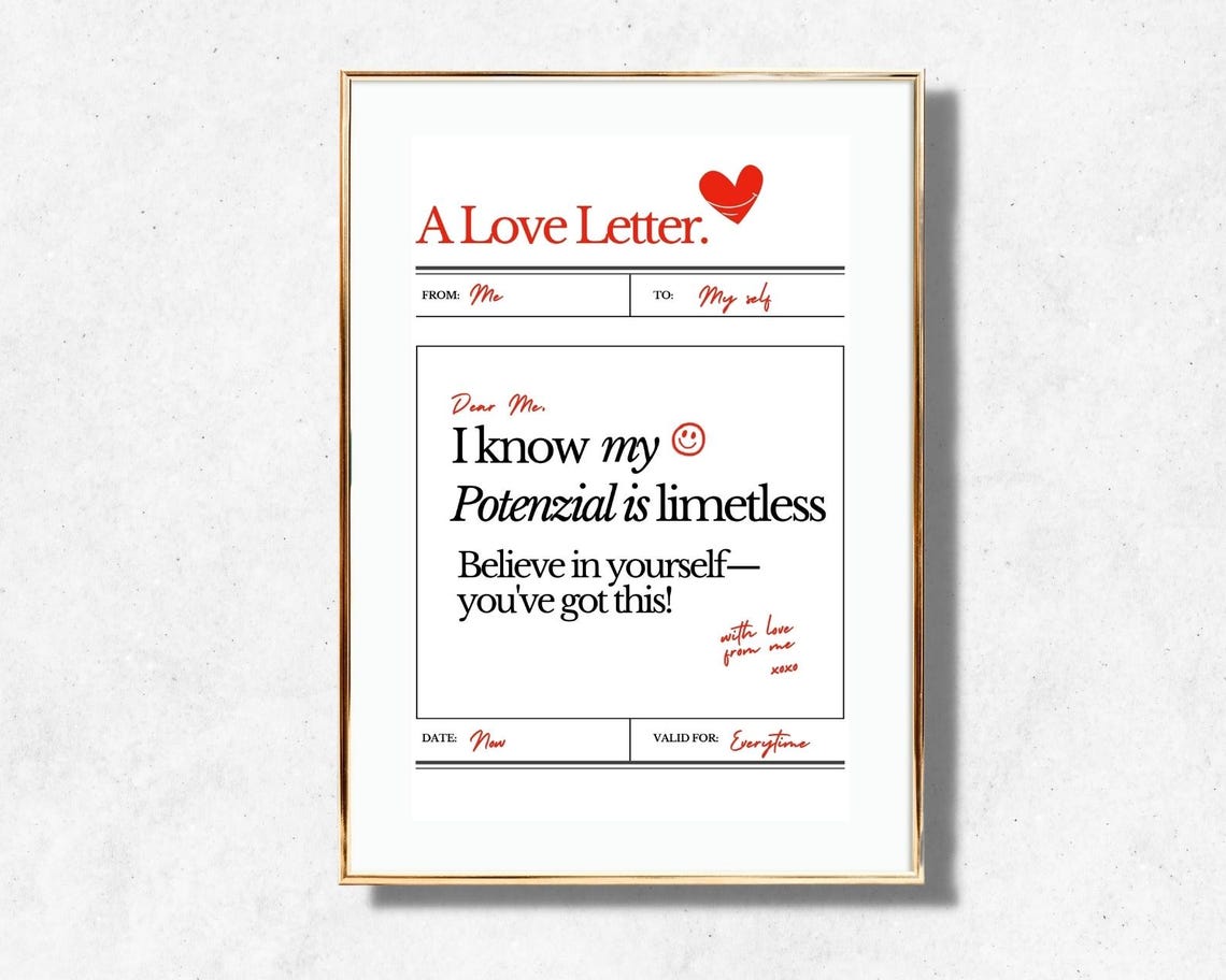 A Love Letter To Myself Affirmation Style Self Love Red Heart Poster - Image 4