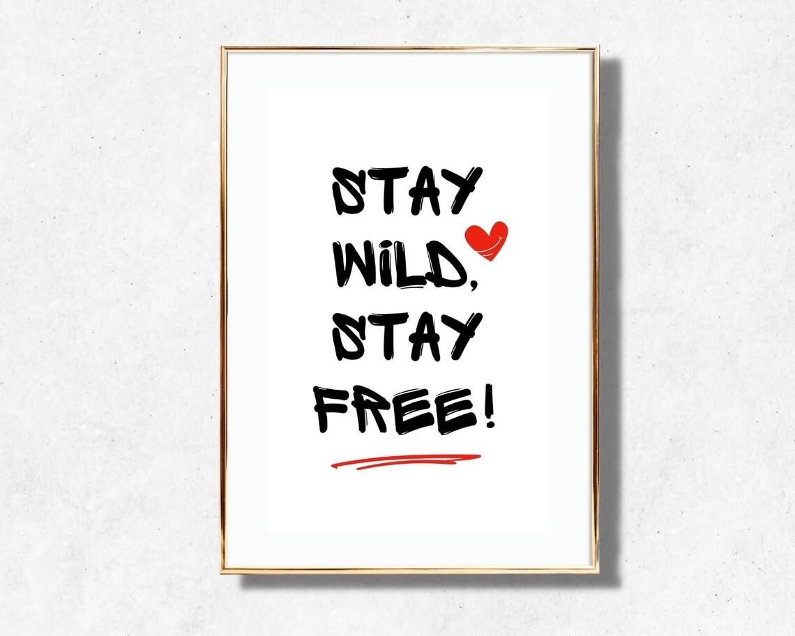 Stay Wild Stay Free Quote Brush Lettering Red Heart Bohemian Poster - Image 4