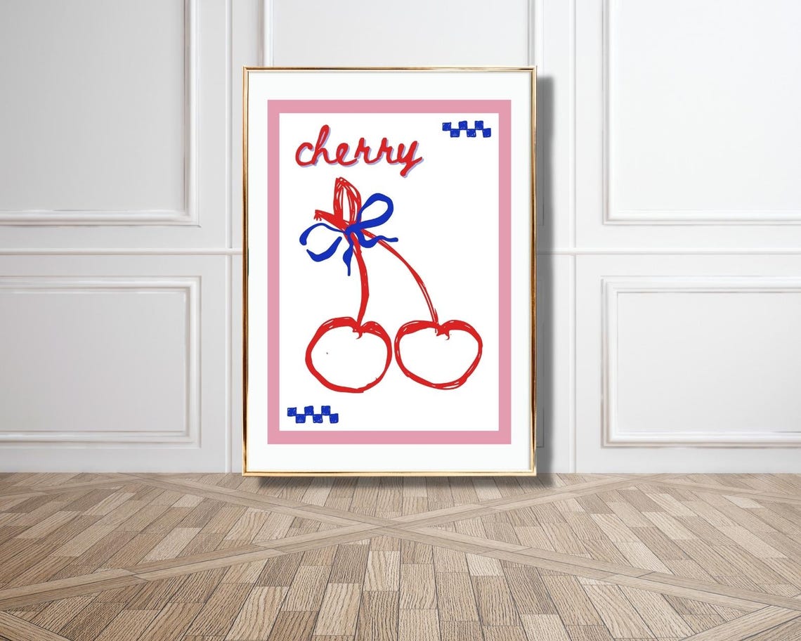 Fruity Poster Bundle Minimalist Cherry Orange Lemon Wall Art Modern Fruit Decoration Kitchen Wall Decor - Image 2