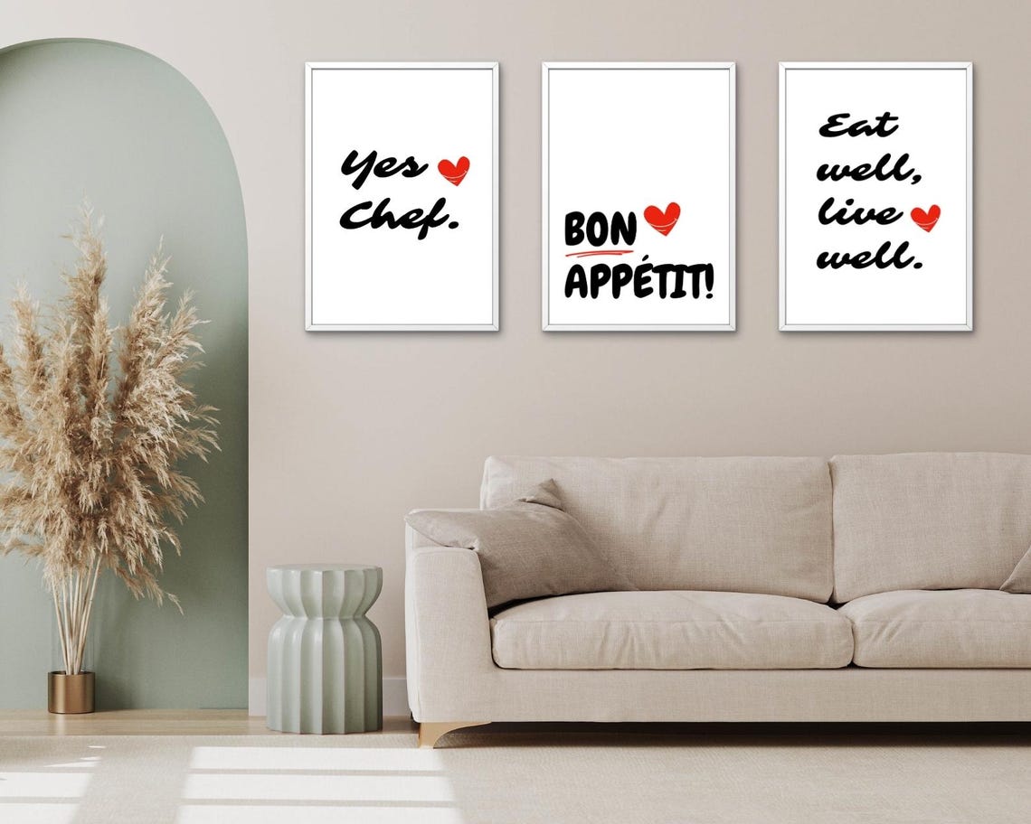 Playful Yes Chef Quote Red Heart Black Script Kitchen Decor Poster - Image 3
