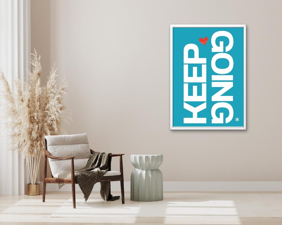 Keep Going Deep Teal White Heart Modern Minimalist Quote Poster - Image 3