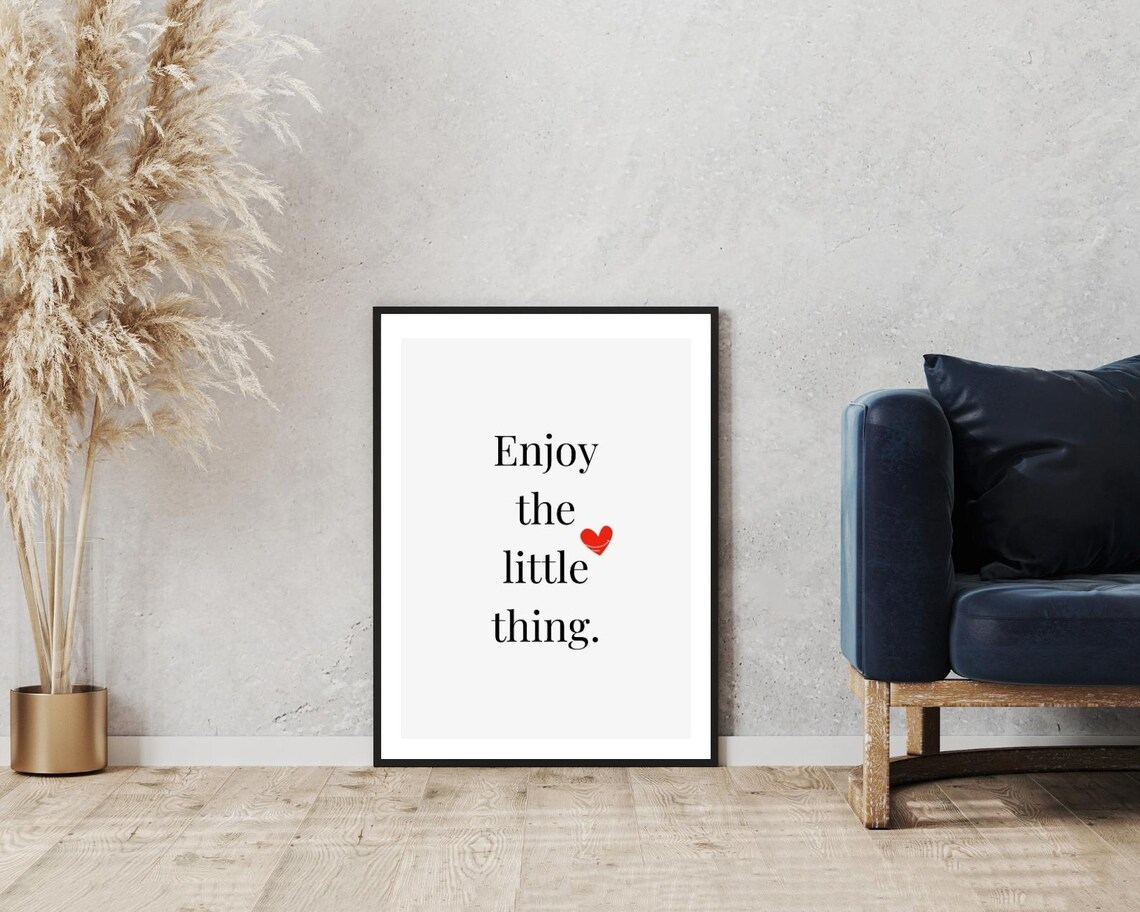 Enjoy The Little Thing Black Serif Minimalist Quote Heart Poster - Image 3