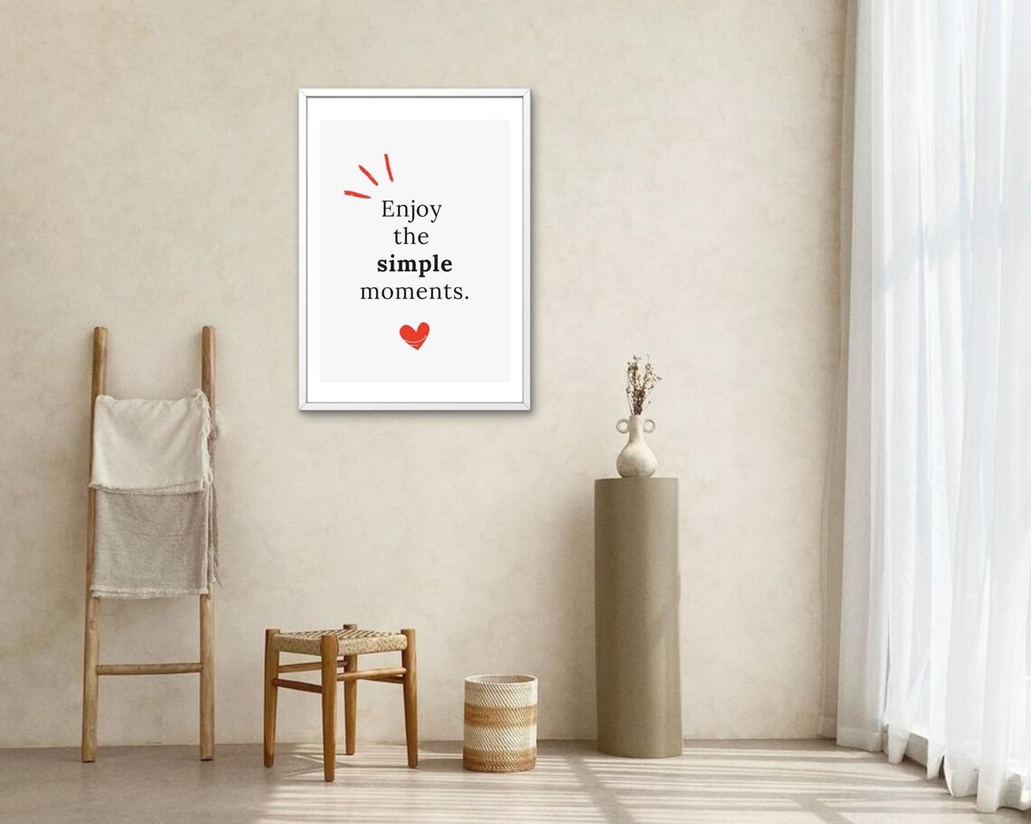 Enjoy The Simple Moments Quote Heart Sunray Happy Minimalist Poster - Image 2