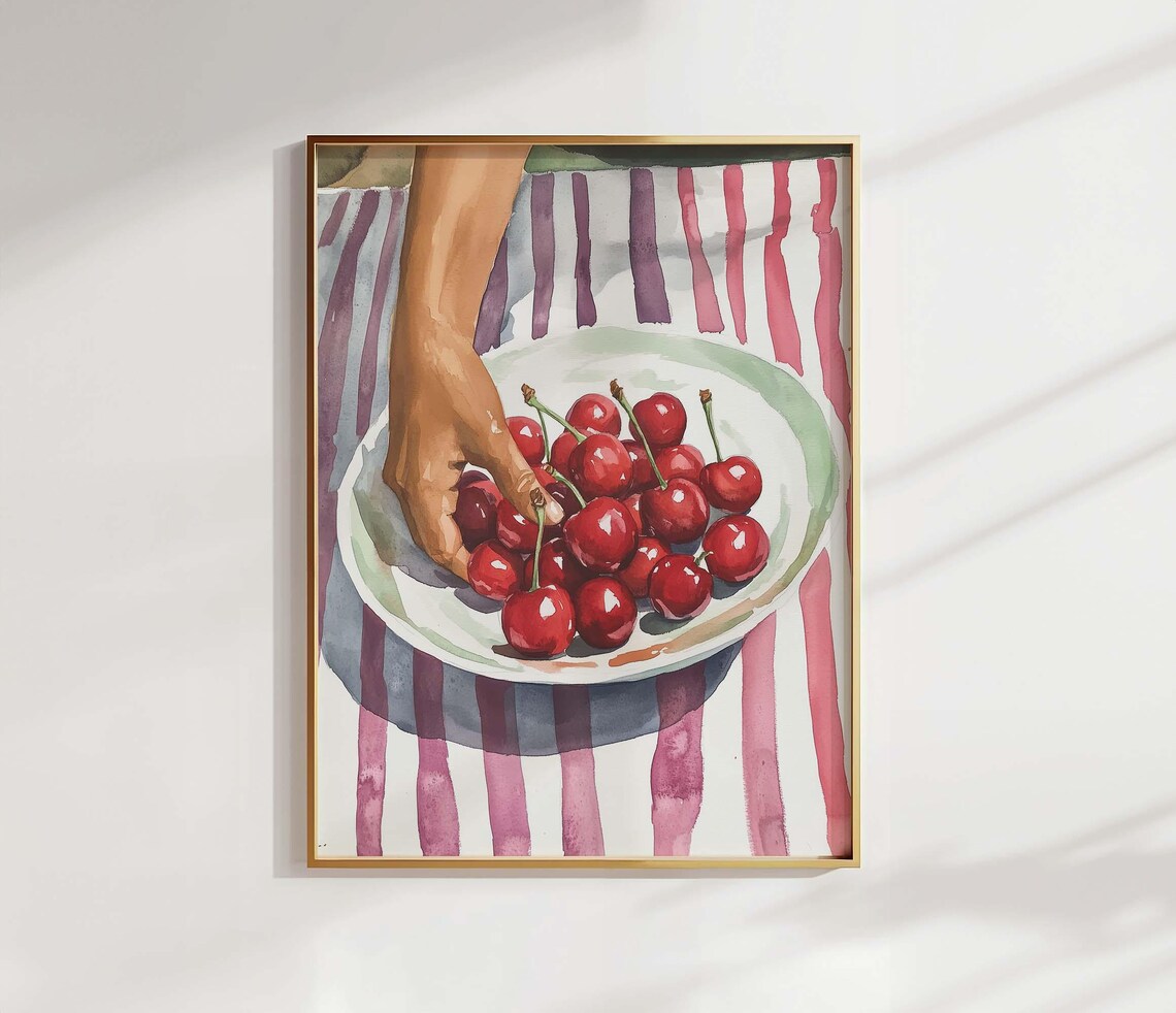 Minimalist Cherry Still Life, Farmhouse Kitchen Decor - Image 3