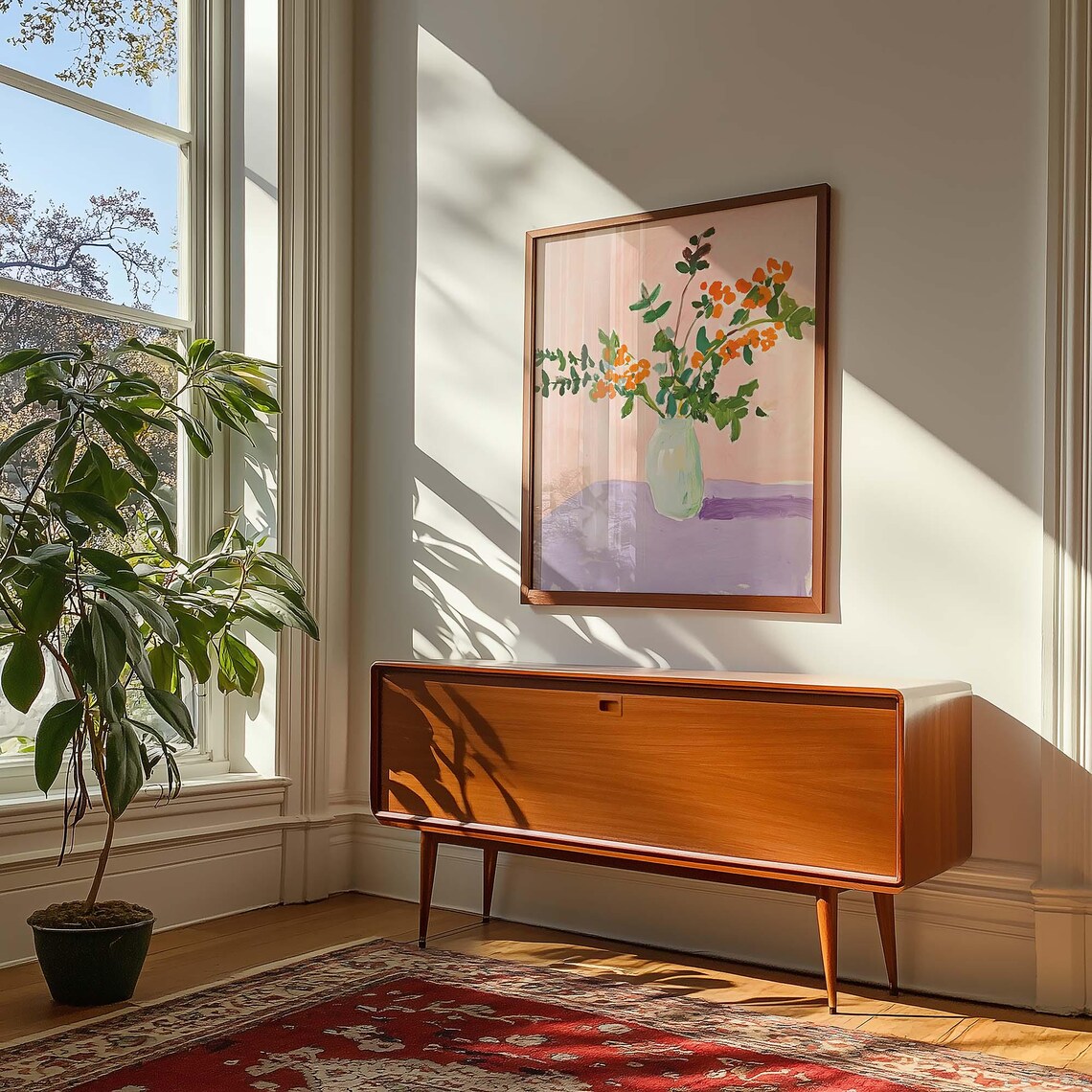 Painterly Floral Vase, Bold Boho Botanical Still Life - Image 2
