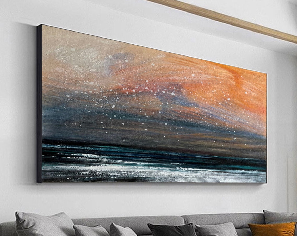 Fiery Dusk Sky Melting Over a Deep Teal Ocean Abstract Poster - Image 4