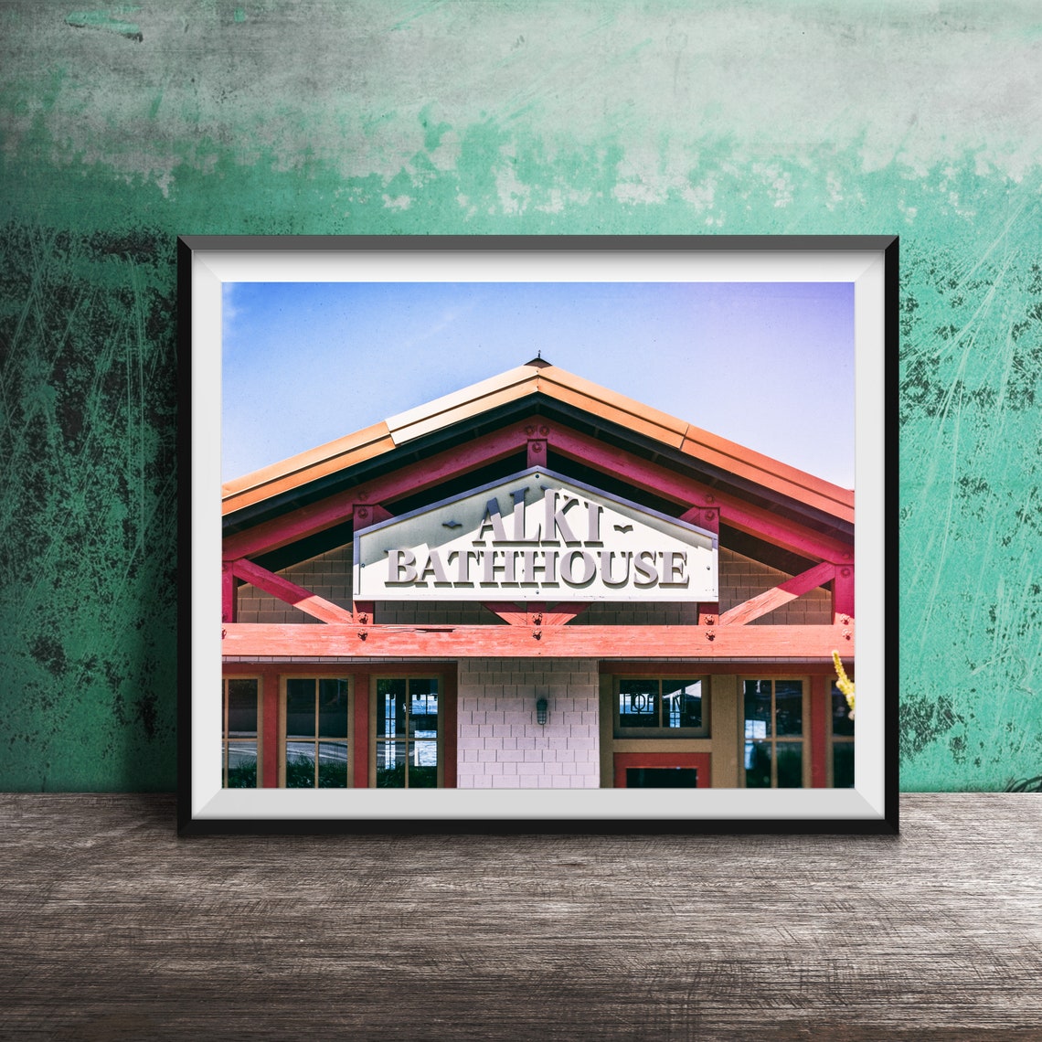 Alki Bathhouse Red Timber Vintage Seaside Building Sign Poster